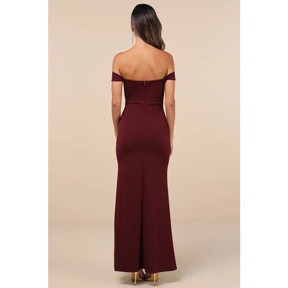 Lulus Beyond Excellent Wine Red Off-the-Shoulder Mermaid Maxi Dress Wedding S - Picture 2 of 5